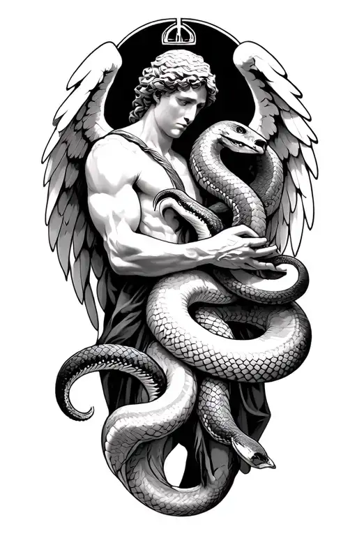 Archangel Michael Grabbing Snakes Neck