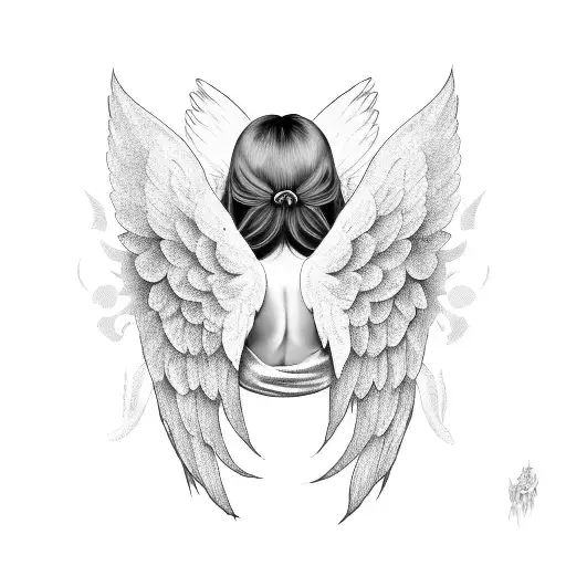 Angel With Wings Hugging Herself