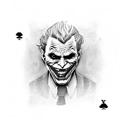 A Detailed Portrait Of The Joker With A Sinister Grin And Playing Card Motifs