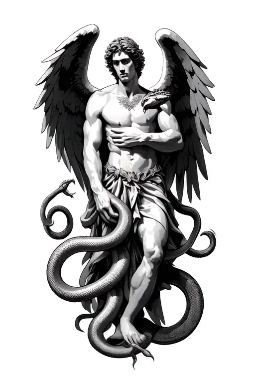 Archangel Michael Grabbing Small Snakes Neck