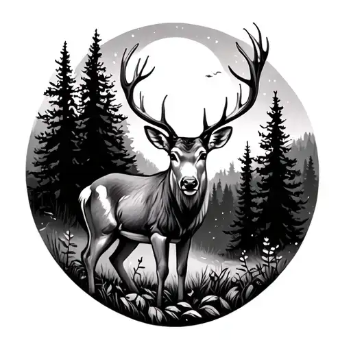 Deer And Forest Scene