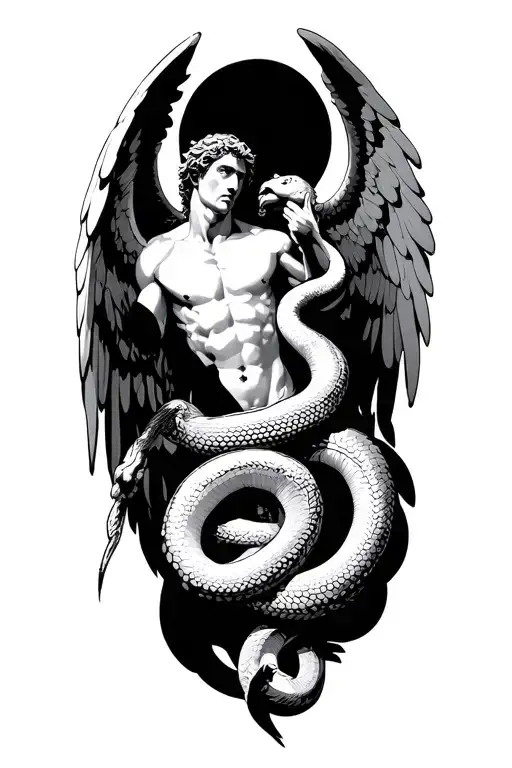 Archangel Michael Grabbing Small Snakes Neck