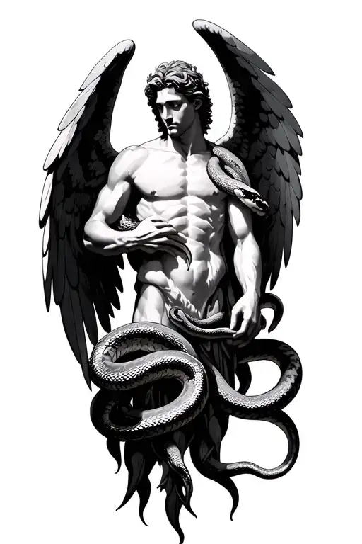 Archangel Michael Grabbing Small Snakes Neck