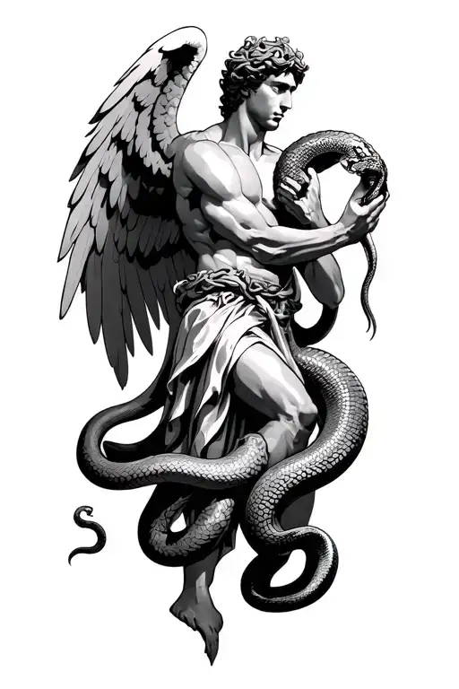 Archangel Michael Grabbing And Crushing Small Snakes Neck