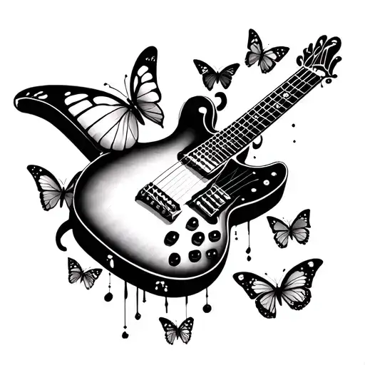 Guitar Piano Keys Butterflies