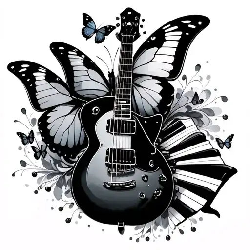 Guitar Piano Keys Butterflies