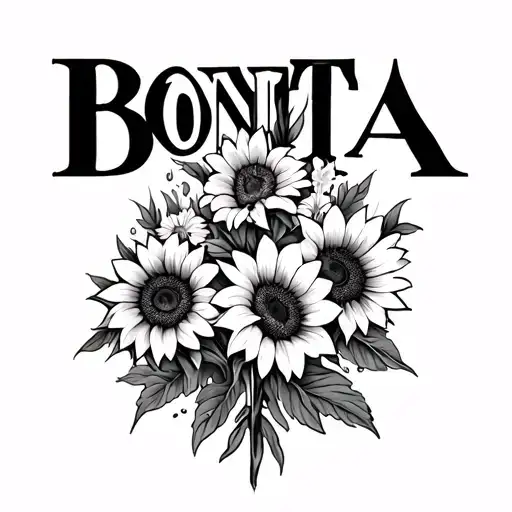 Word Bonita With Sunflowers And Lillies Inside The Word