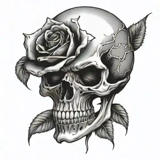 Skull With A Rose Through Eye And Jaw Skull