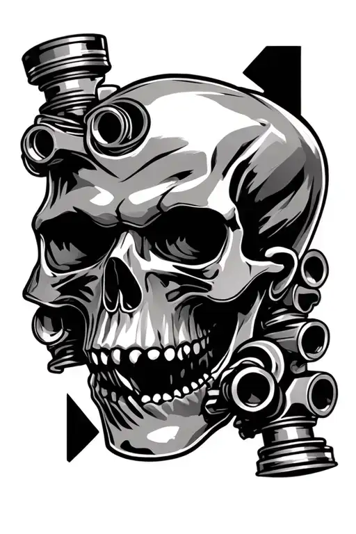 Diesel Pistons And Turbo Skull With Black Metal