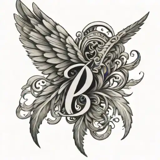 Imagine A Tattoo With Two Letters P And An Angel Feather