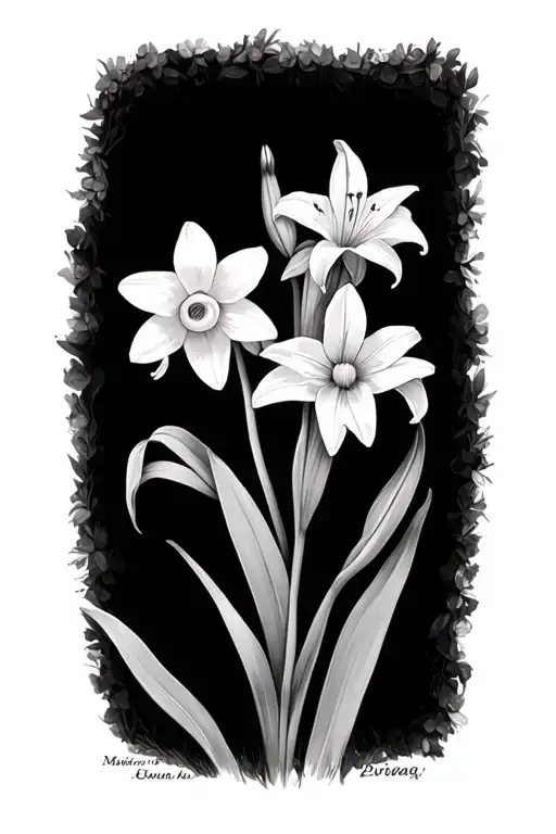 Daffodil And Lily With Names Written Along Stems Lily