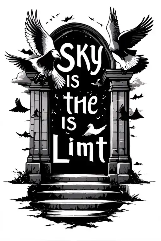 Sky Is The Limit Text Doves And Clouds Also Gates To Heven With Steps Plus Add Something You See Fit