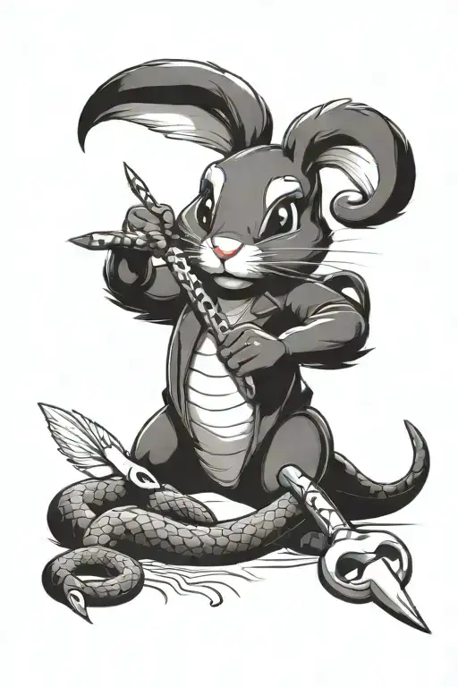 Cute Bunny Being Attacked By Snake Who Gets Cut By Scissors