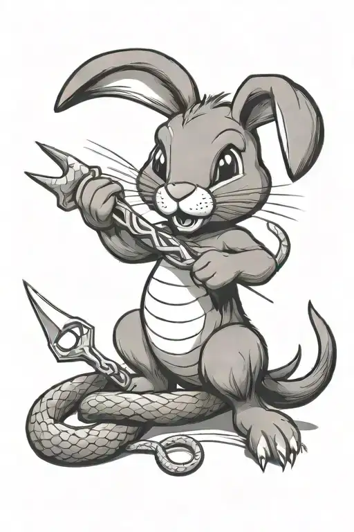 Cute Bunny Being Attacked By Snake Who Gets Cut By Scissors