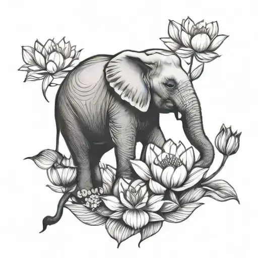 Elephant And Lotus Flower