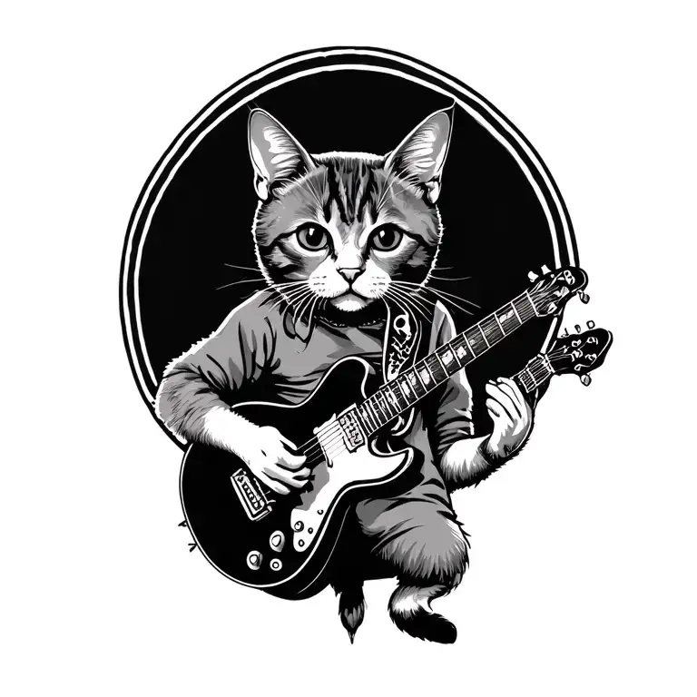 Grateful Dead With Cat Playing A Guitar