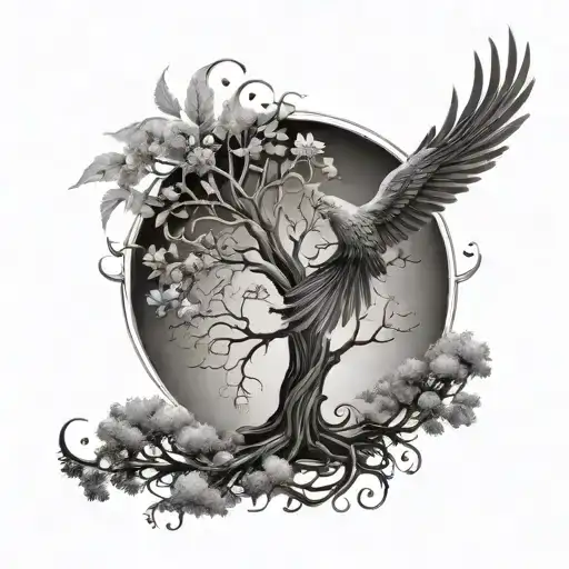 Tree Of Life Tree An Phoenix Bird Flying