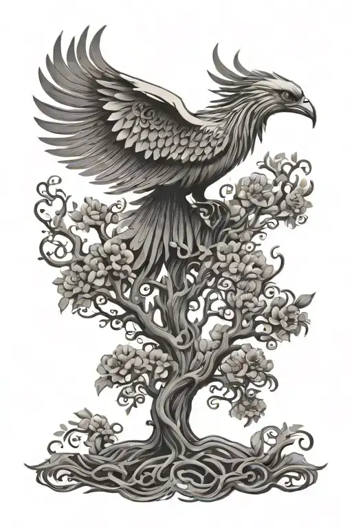 Tree Of Life And Phoenix Bird
