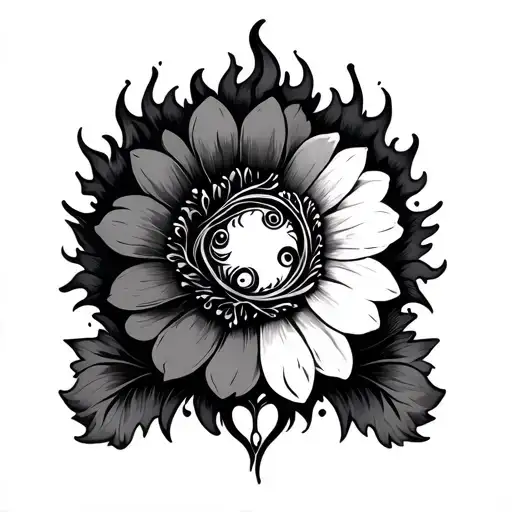 Yen Yang Center Flower Intertwined With The Infinity Symbol With Fire