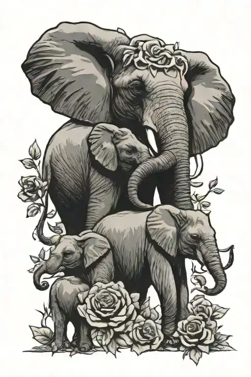 Two Elephants Holding Up A Rose Vine With A Bear Sitting At The Top