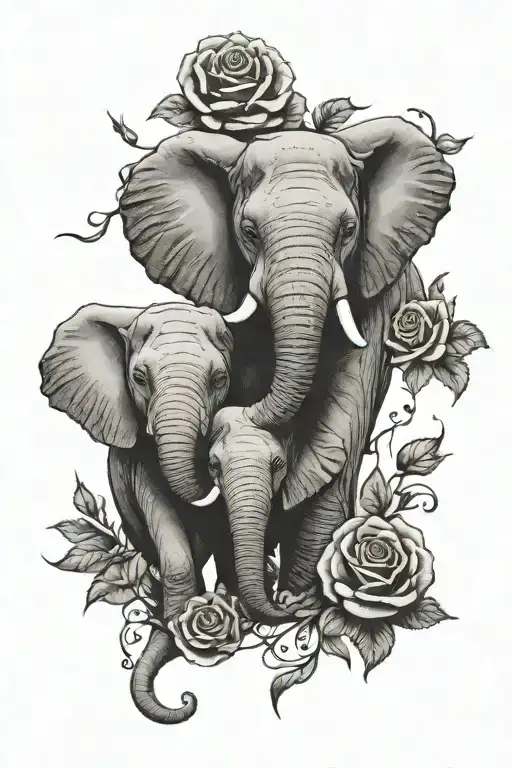 Two Elephants Holding Up A Rose Vine
