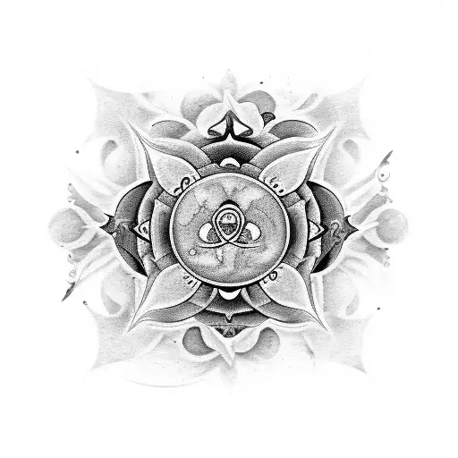 A Black-grey Tattoo Of The Gemini Zodiac Sign Incorporated Into A Beautiful Floral Design