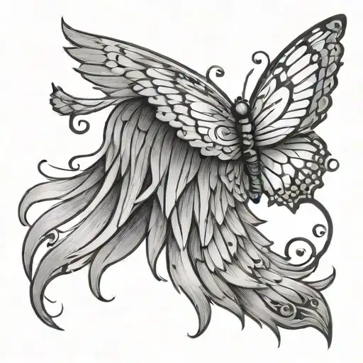 An Angel Wing With A Butterfly Wing With A Single Stroke