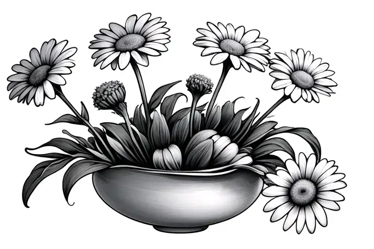 Daisy Flowers Growing Sideways Out Of A Small Vase
