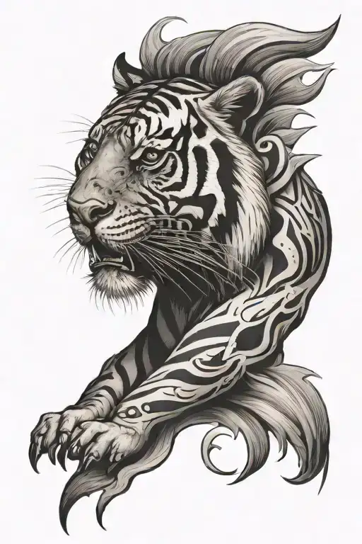 Tiger Head And Rays Beaming