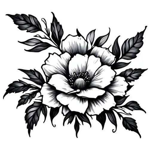 Black And White Floral Tattoo Design