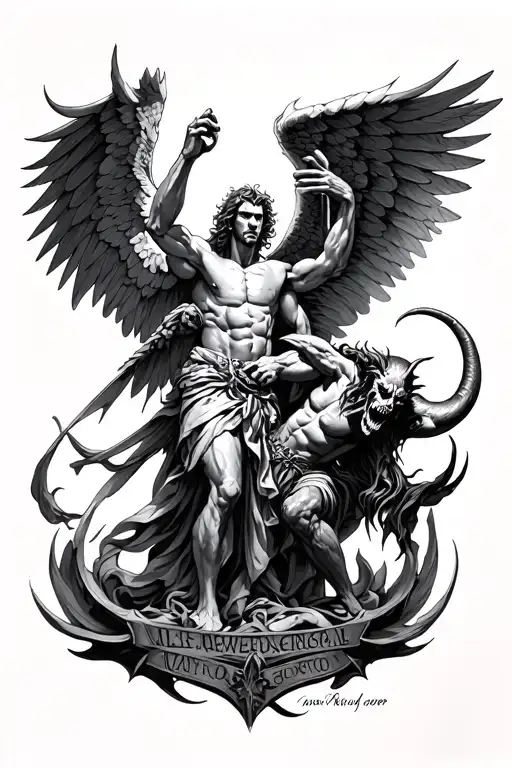 Arch Angel Michael Fighting Satan