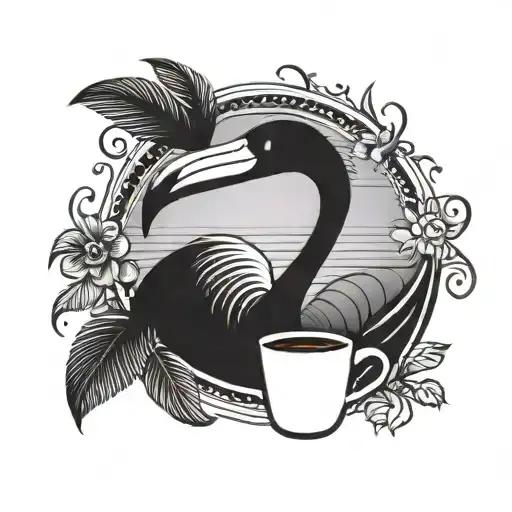 A Spooky Flamingo Silhouette With A Coffee Cup In Its Beak
