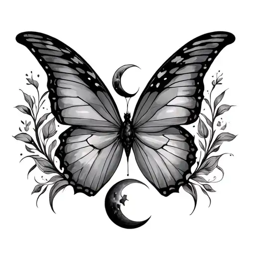 Butterfly With A Moon With Flourishes