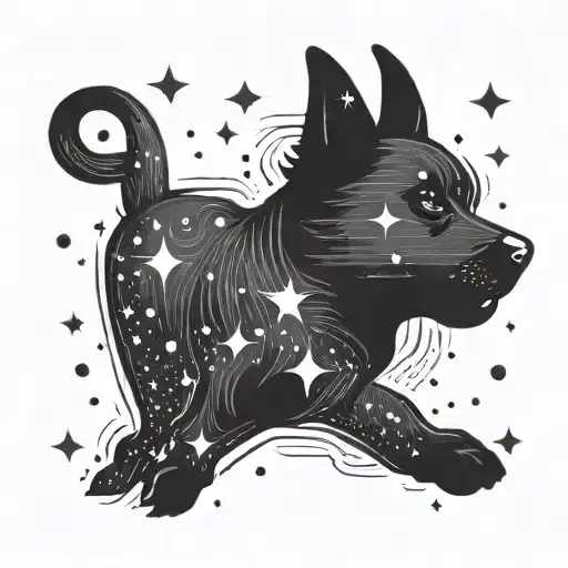 A Dark And Mysterious Dog Silhouette Surrounded By Stars