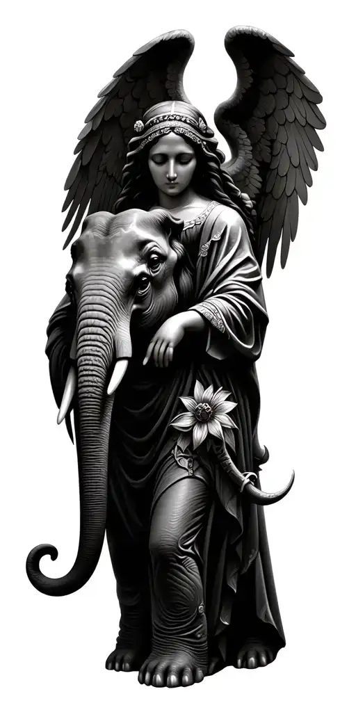 Elephant And Guardian Angel