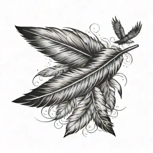 Tattoo Design That Is A Feather Fading Into Birds Flying Away