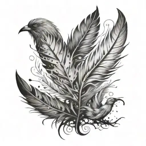 Tattoo Design That Is A Big Feather Fading Into Birds Flying Away