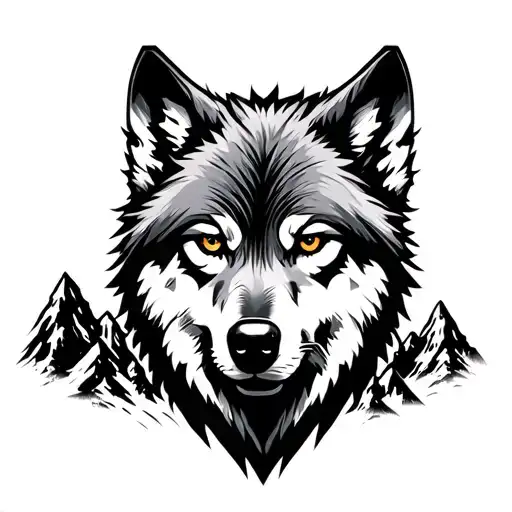 Wolf Face Surrounded By Mountain