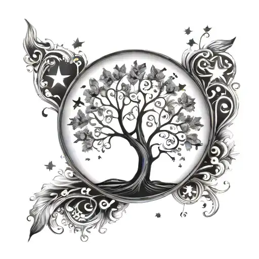 Tree Of Life Sun And Stars