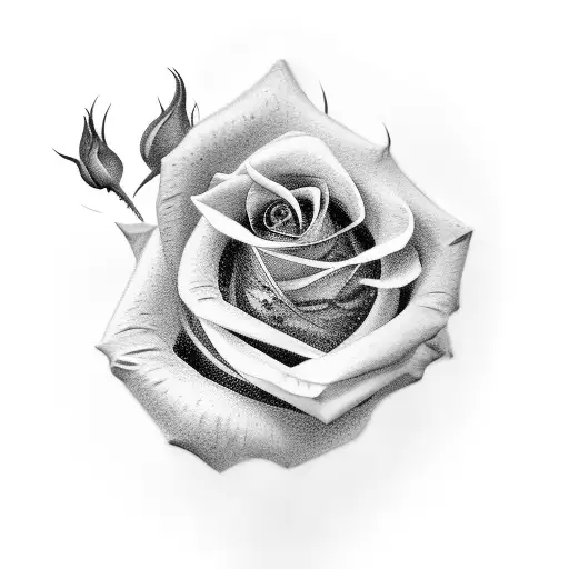 A Realistic Black And Grey Tattoo Of A Rose Intertwined With A Cat Silhouette