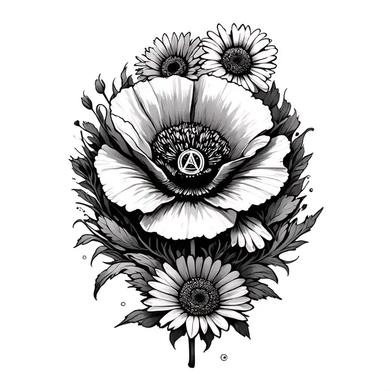 Pentagram With A Poppy And A Daisy