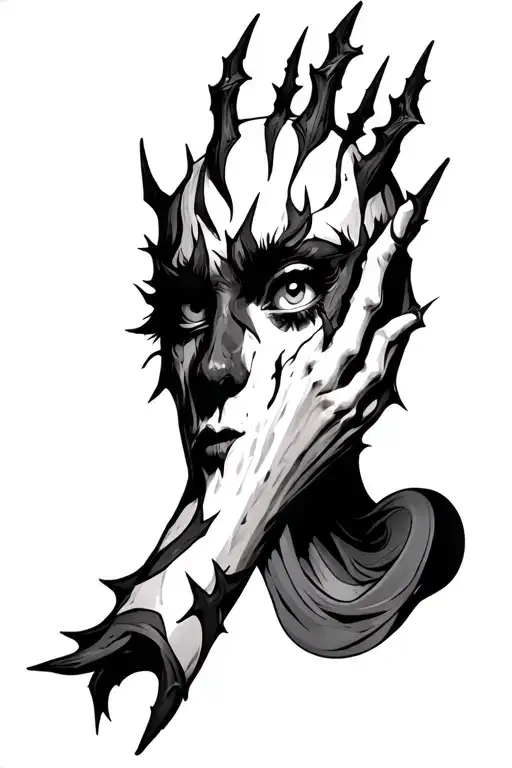 Black Sleeve With Eyes And Thorns In Negative Space