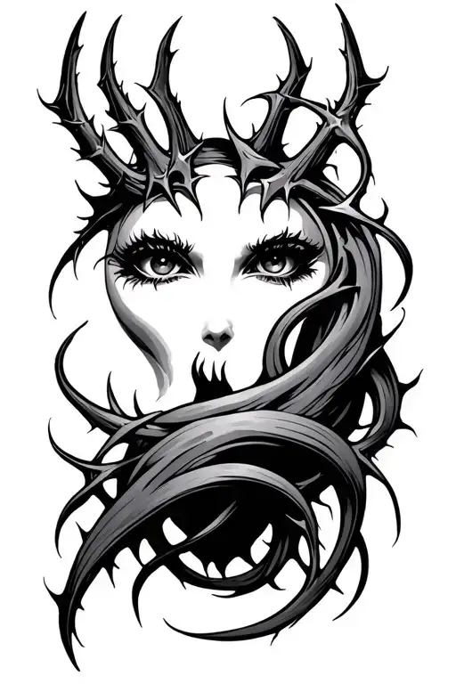 Black Sleeve With Eyes And Thorns In Negative Space