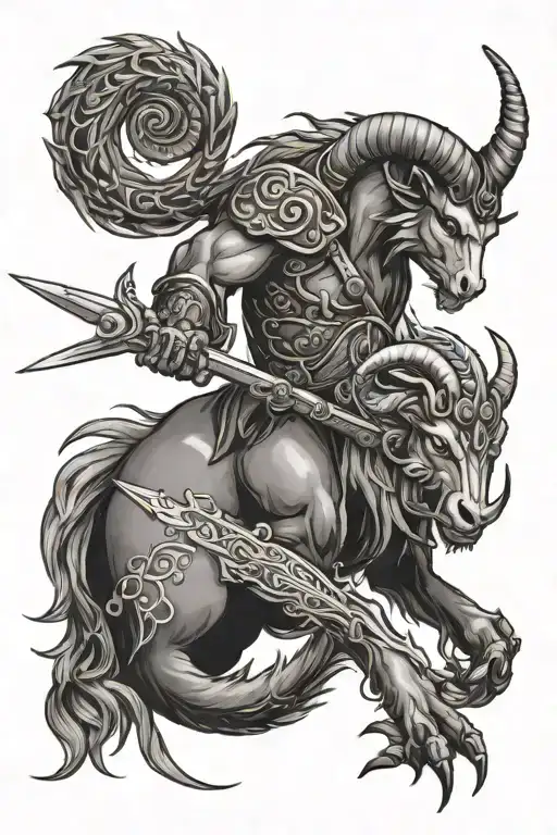 Capricorn With His Tail Around A Rapier
