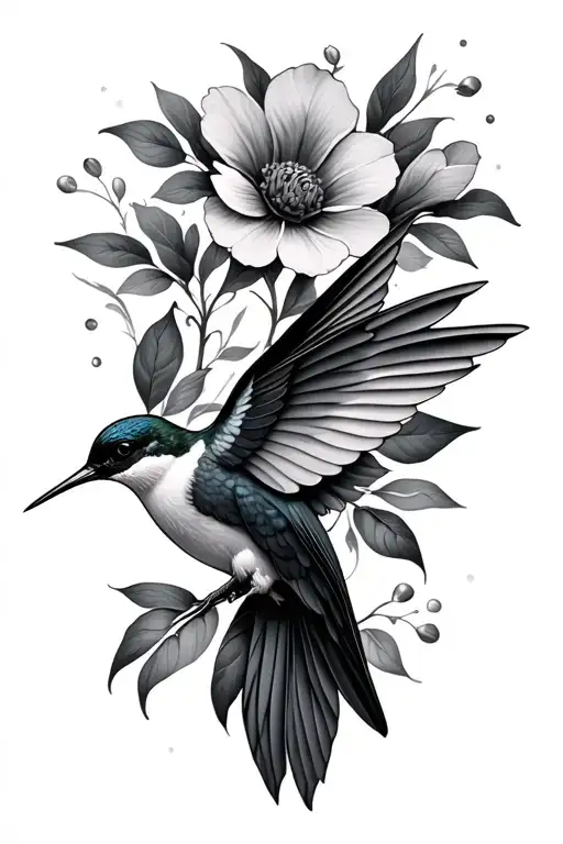 Humming Bird With Flowers