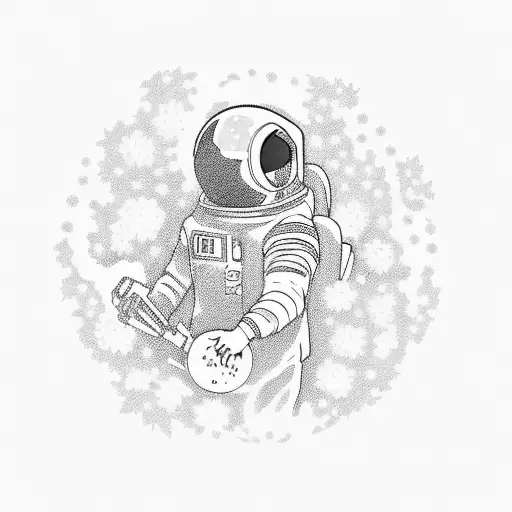 Anime-inspired Astronaut Playing A Musical Instrument In A Galaxy Filled With Flowers