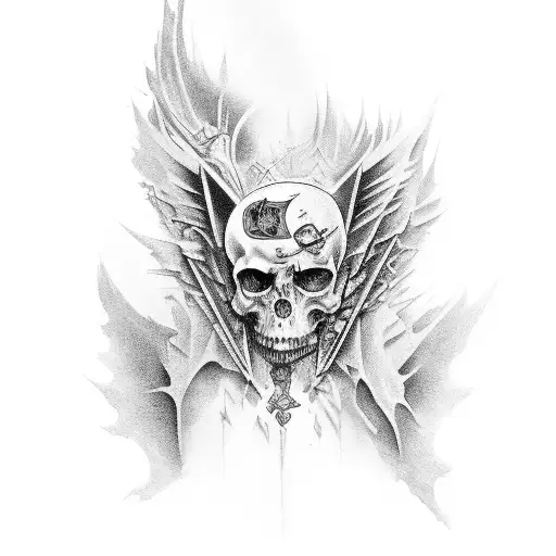 A Tattoo Combining Elements Of Dark Fantasy And Money