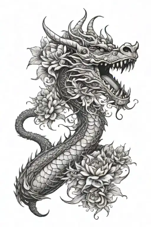 A Friendly Looking Dragon With Asters Flowers Around It With A Virgo Vibe To It