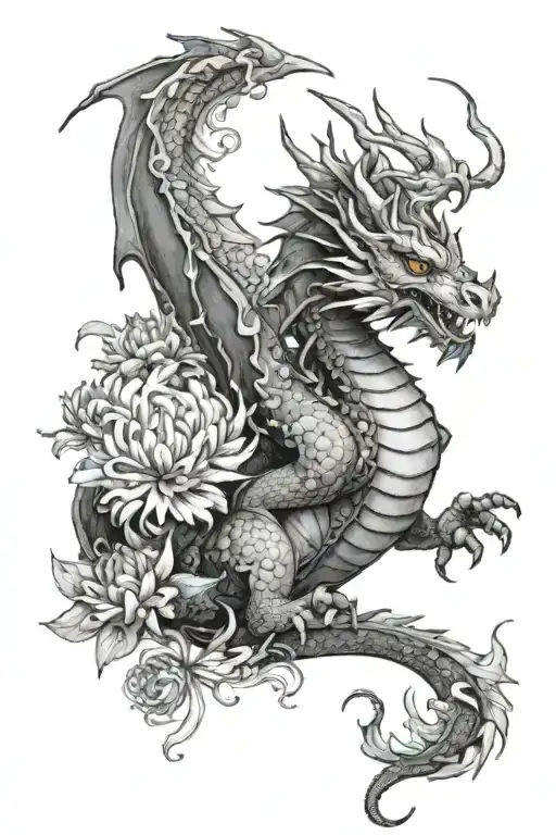 A Happy Looking Dragon With Asters Flowers Around It With A Virgo Vibe To It