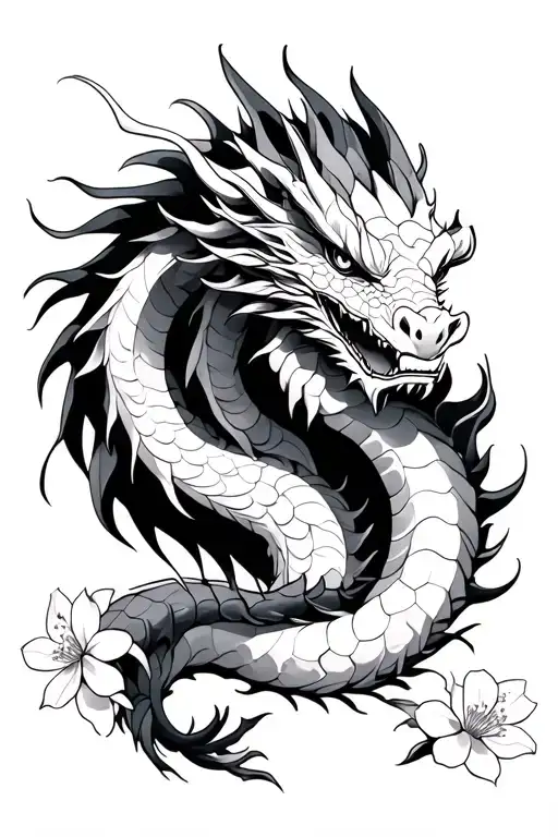White Dragon With Cherry Blossoms